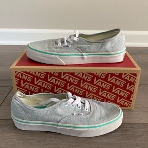 Grey vans with turquoise polka dots